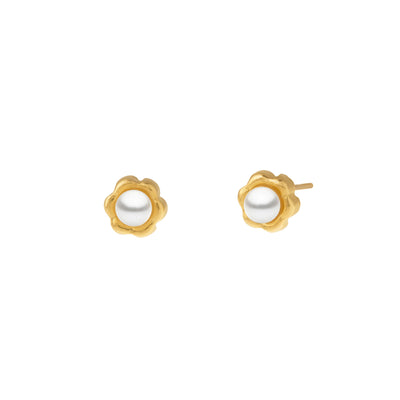 Children's Cultured Pearl Flower Stud Earrings in 18K Yellow Gold