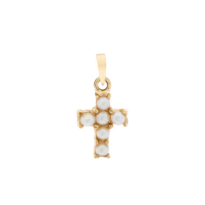Pearl Cross Pendant in 18K Yellow Gold