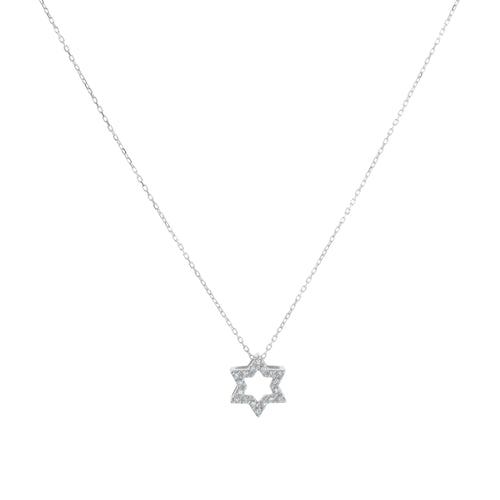 Diamond Cut-Out Star of David Necklace in 14K White Gold