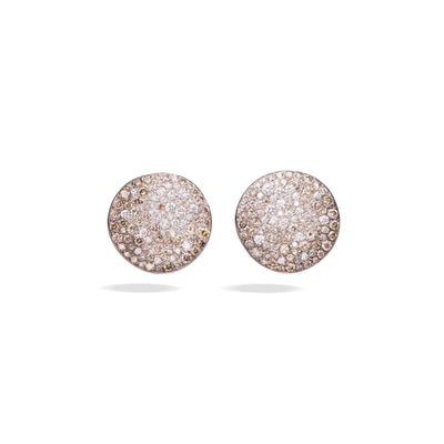 Brown and White Diamond Button Earrings in 18K Rose Gold
