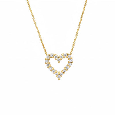 14K Yellow Gold Diamond Open Heart Necklace