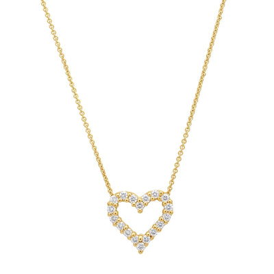 14K Yellow Gold Diamond Open Heart Necklace