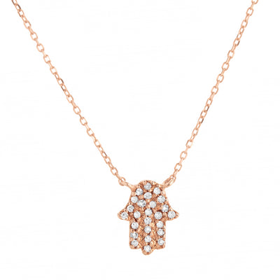 14K Rose Gold Pave Diamond Hamsa Pendant Necklace