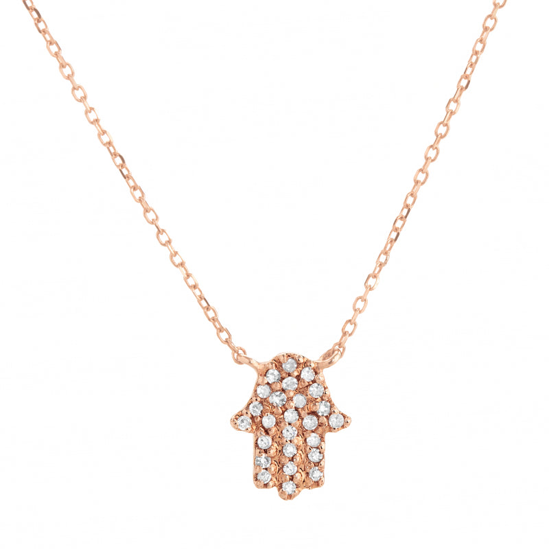 Rose Gold Diamond 14k Gold Hamsa Necklace 14K Rose Gold