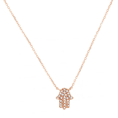 14K Rose Gold Pave Diamond Hamsa Pendant Necklace