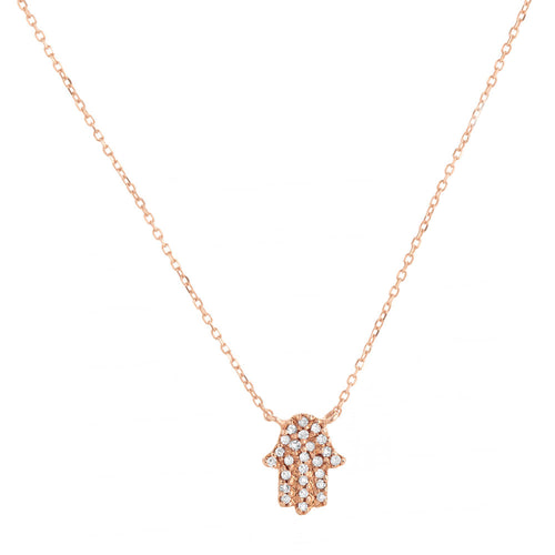 14K Rose Gold Pave Diamond Hamsa Pendant Necklace
