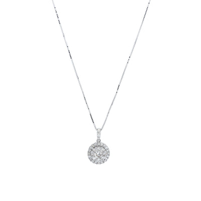 16" Diamond Cluster Pendant Necklace in 14K White Gold