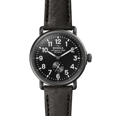 41mm Runwell in Gunmetal and Black with Black Leather Strap