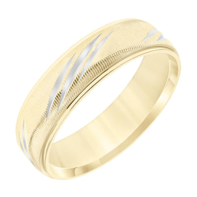 Low Dome Step Edge Carved Band in 14K Two-Tone