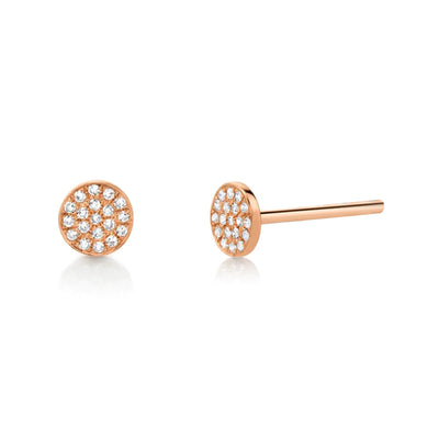 14k Gold Circle Pave Diamond Stud Earrings