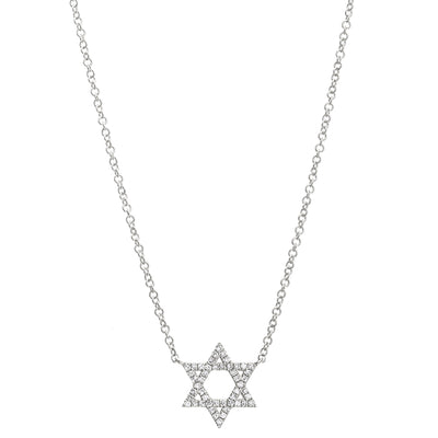 14K White Gold Diamond Star of David Necklace