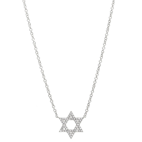 14K White Gold Diamond Star of David Necklace