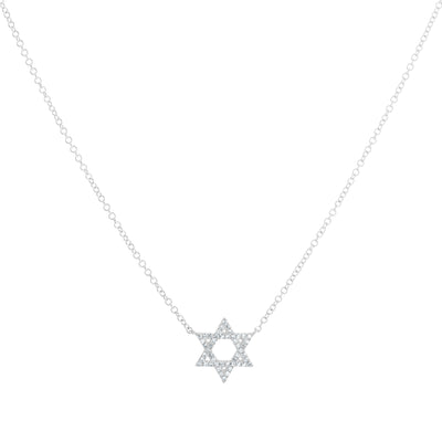 Diamond Star of David Station Necklace in 14K White Gold