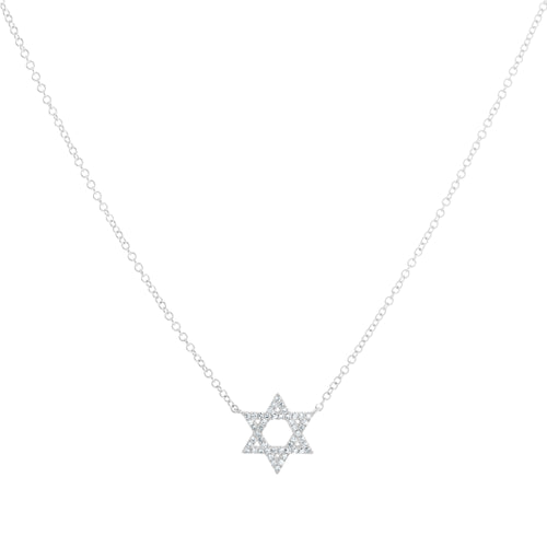 Diamond Star of David Station Necklace in 14K White Gold