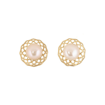 Children's Cultured Pearl Flower Earrings in 18K Yellow Gold, 4MM