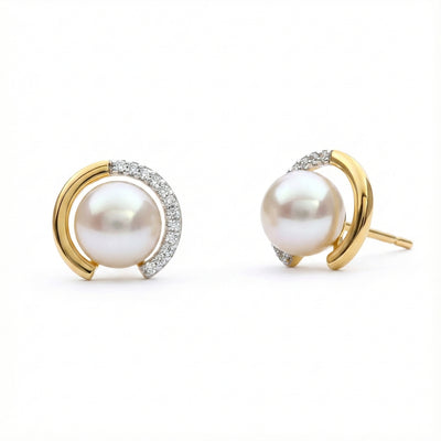 14K Yellow Gold Cultured Pearl and Diamond  Earrings