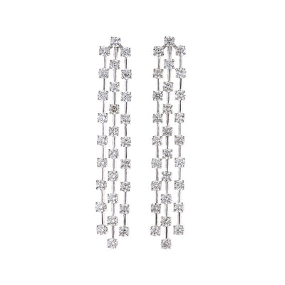 Triple Diamond Strand Drop Earrings in 14K White Gold, 4.45cttw