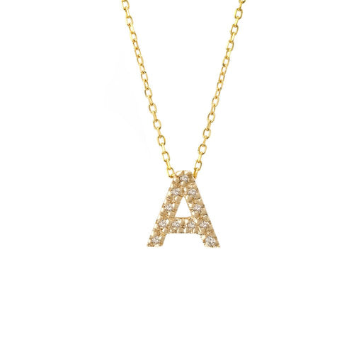 14K Yellow Gold Diamond Initial 'A' Necklace
