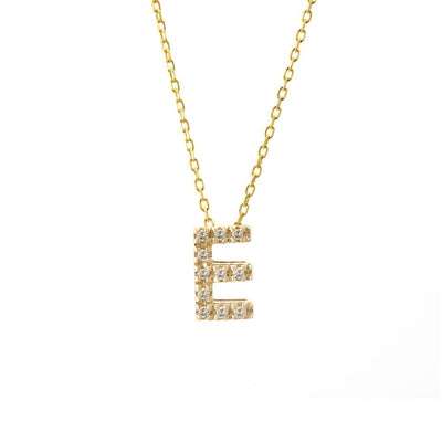 14K Yellow Gold Diamond Initial 'E' Necklace