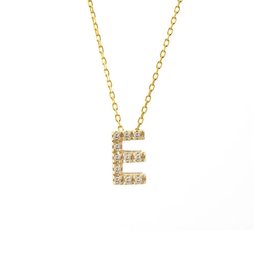 14K Yellow Gold Diamond Initial 'E' Necklace
