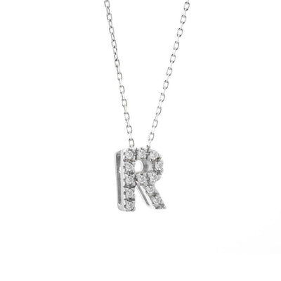 14K White Gold Diamond Initial 'R' Necklace