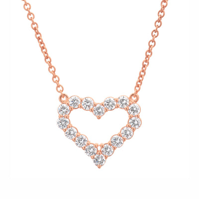 Diamond Open Heart Necklace in 14K Rose Gold, 1.00cttw