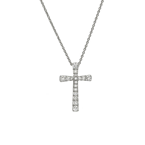 14K White Gold Diamond Cross Pendant Necklace