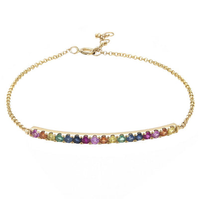 Rainbow Multicolor Gemstone Bracelet in 14K Yellow Gold, 0.60cttw