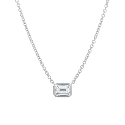 Emerald-Cut Solitaire Diamond Necklace in 18K White Gold