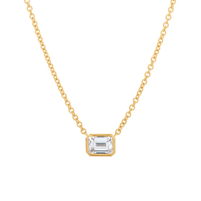 Emerald-Cut Solitaire Diamond Necklace in 18K Yellow Gold