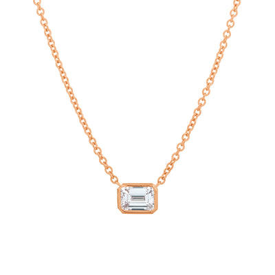 Solitaire Necklace with Emerald Diamond in 18K Rose Gold