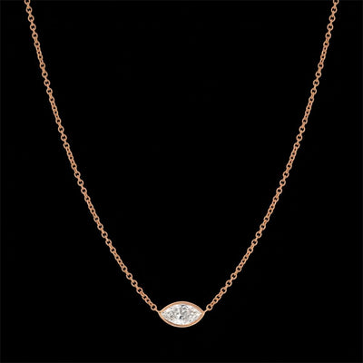 Tapper's Estate Collection | 14K Rose Gold Estate East West Marquise Diamond Solitaire Necklace, 0.93ct