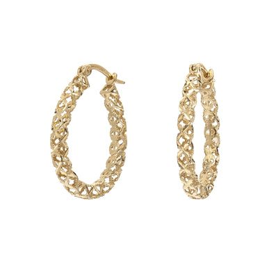 Criss Cross Oval Hoop Earrings in 14K Yellow Gold