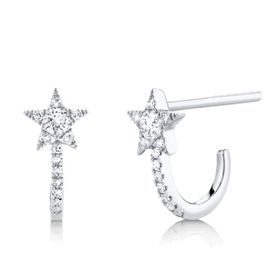 14k Gold Huggie Hoop Star Diamond Earrings