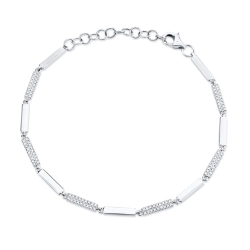 14K White Gold Diamond Bar Bracelet