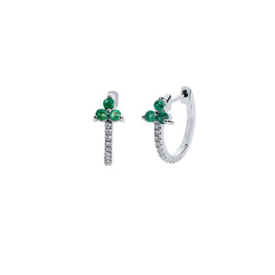 14K White Gold Diamond and Emerald Earrings