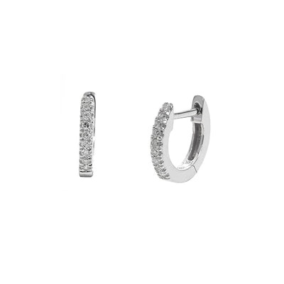14K White Gold Diamond Huggie Hoop Earrings