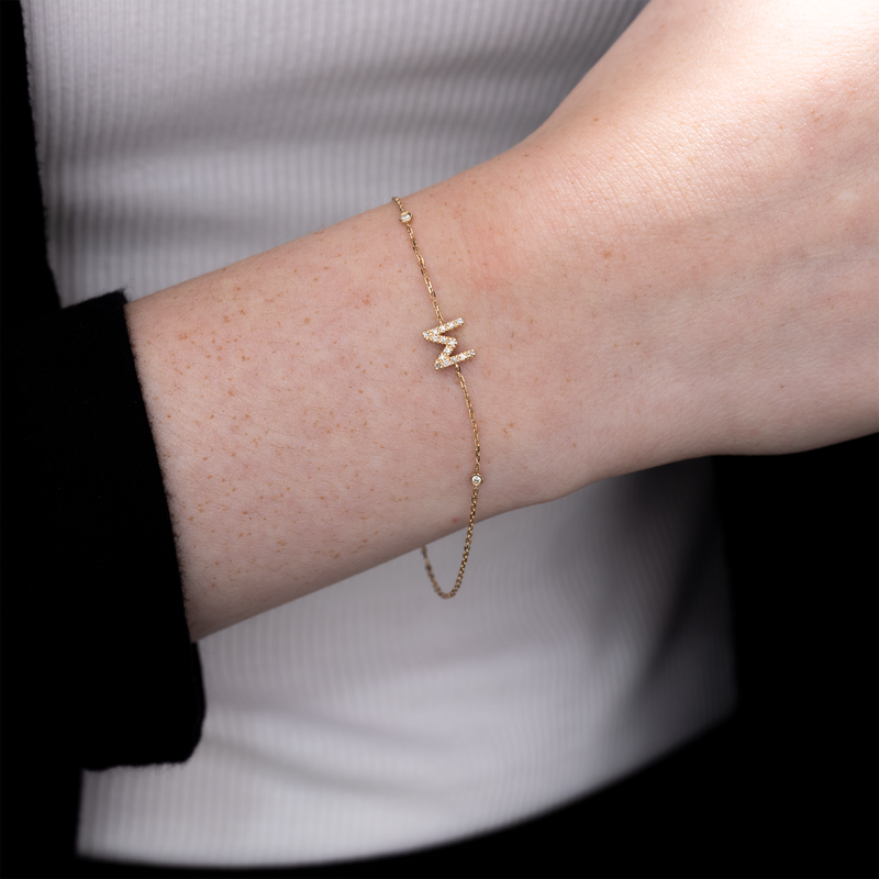 14K Yellow Gold Diamond Initial 'M' Bracelet
