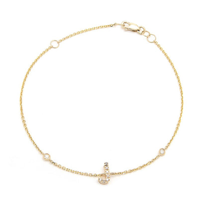 Diamond "J" Initial Bracelet in 14K Yellow Gold