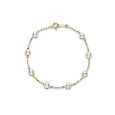 7" Stationed Bracelet with 5MM Cultured Pearls in 18K Yellow Gold