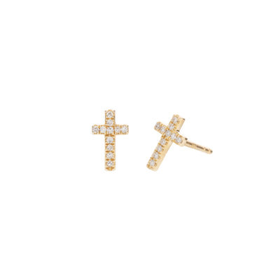 Dimond Cross Earrings in 14K Yellow Gold