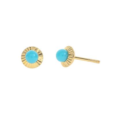 Children's Turquoise Fluted Bezel Stud Earrings in 18K Yellow Gold
