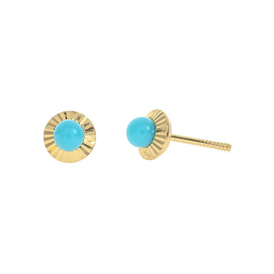 Children's Turquoise Fluted Bezel Stud Earrings in 18K Yellow Gold