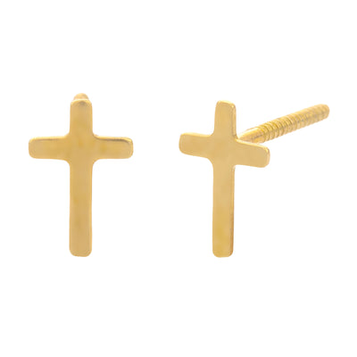 Children's Flat Cross Earring Studs in 18K Yellow Gold
