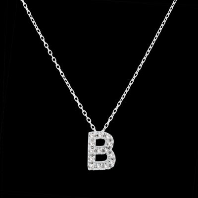 14K White Gold Diamond Initial 'B' Necklace