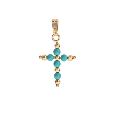 Children's Turquoise & Gold Cross Charm in 18K Yellow Gold