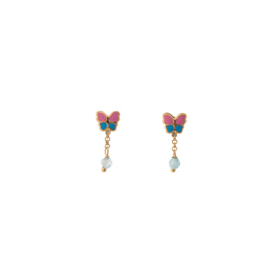 18K Yellow Gold Crystal Butterfly Earrings