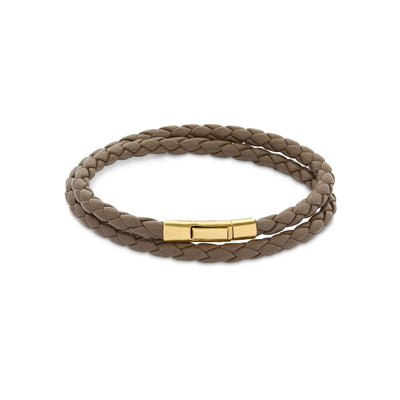 Tateossian Yellow Gold Brown Leather Bracelet