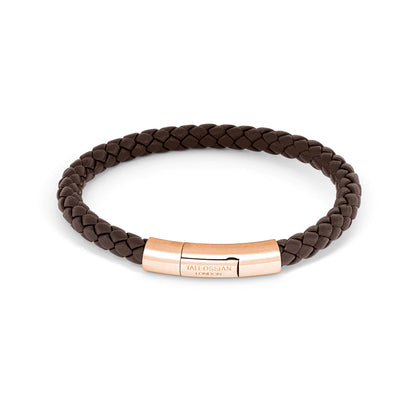 18K GOLD AND BROWN LEATHER BRAIDED BRACELET