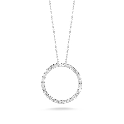 Small Circle Diamond Pendant Necklace in 18K White Gold